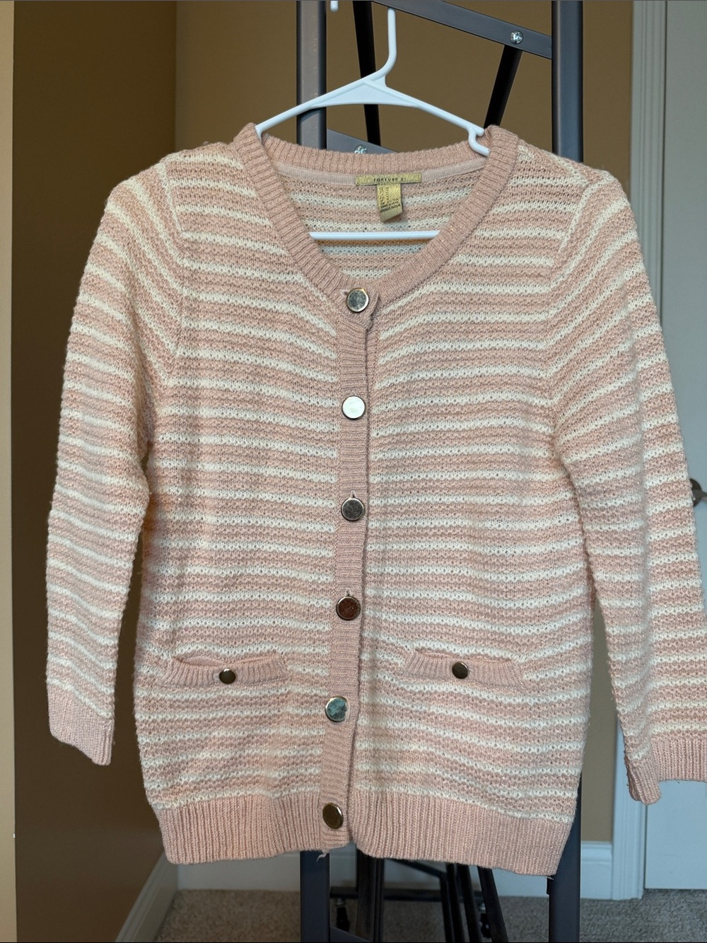Forever 21 Blush Pink and Cream Striped Button-Front Cardigan